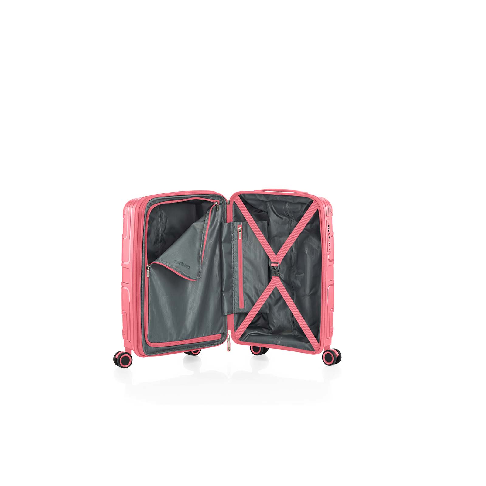 American-Tourister-Light-Max-55cm-Carry-On-Suitcase-Pink-Blush-Open