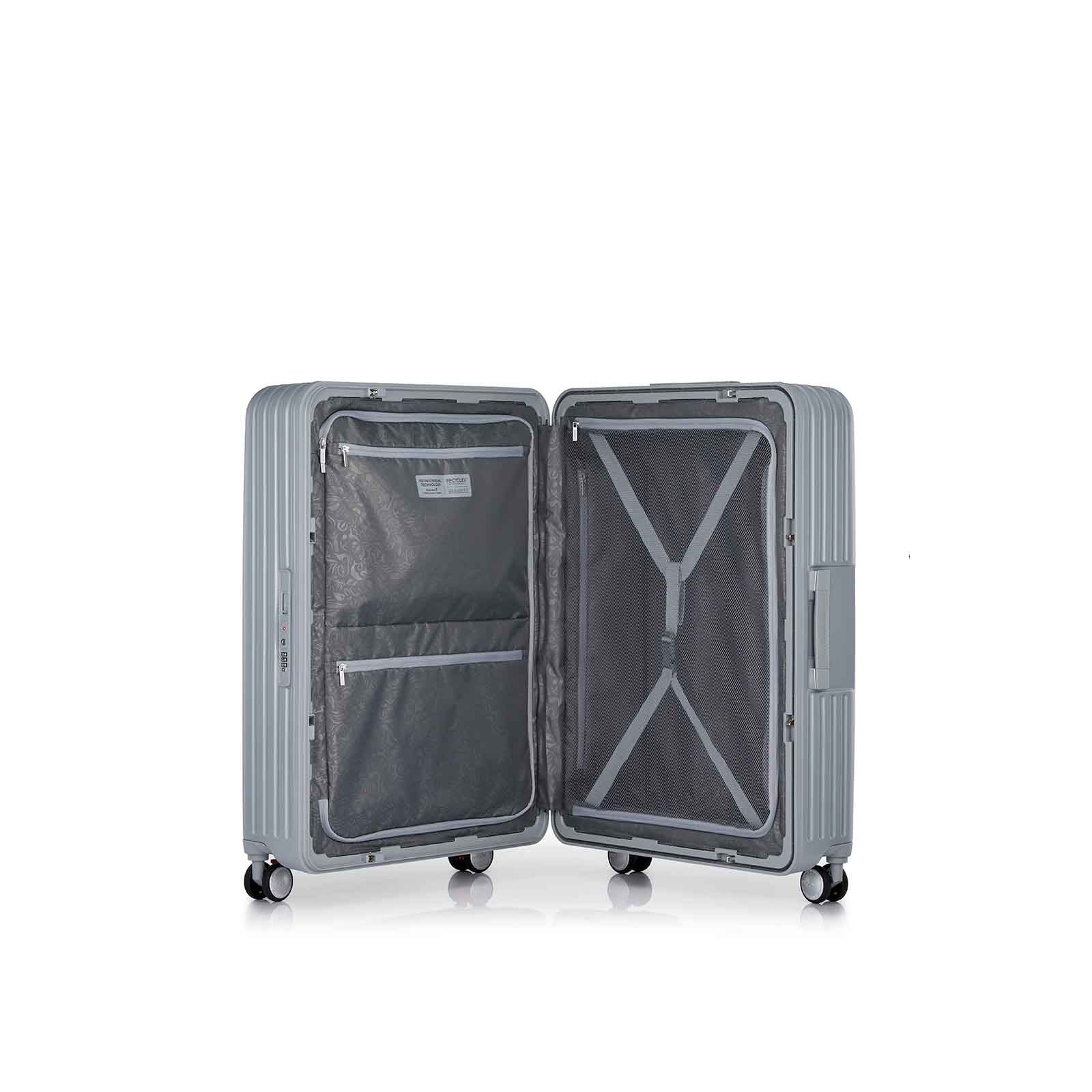 American-Tourister-Lockation-65cm-Suitcase-Light-Silver-Open