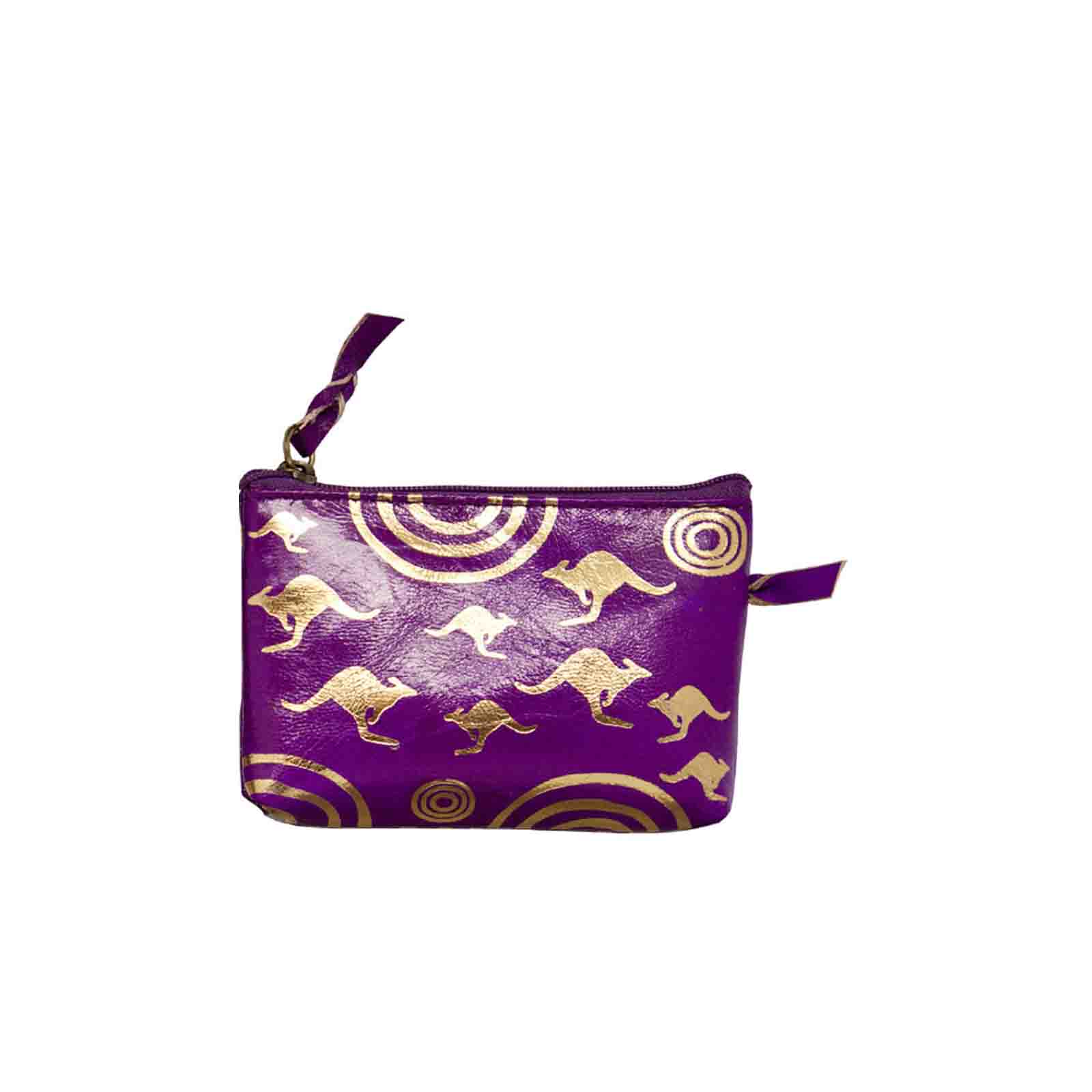 Leather-Purse-Flying-Kangaroos-Purple