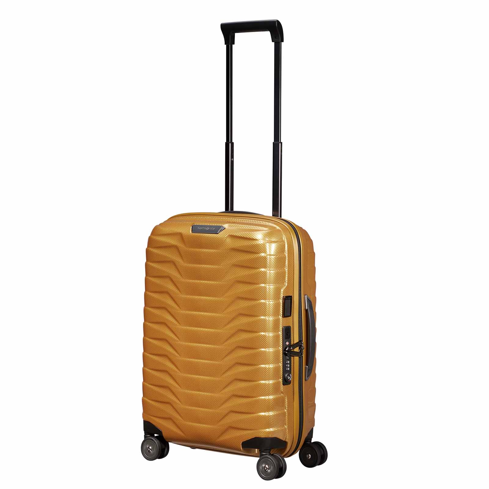 Samsonite-Proxis-55cm-Suitcase-Honey-Gold-Trolley-Extended