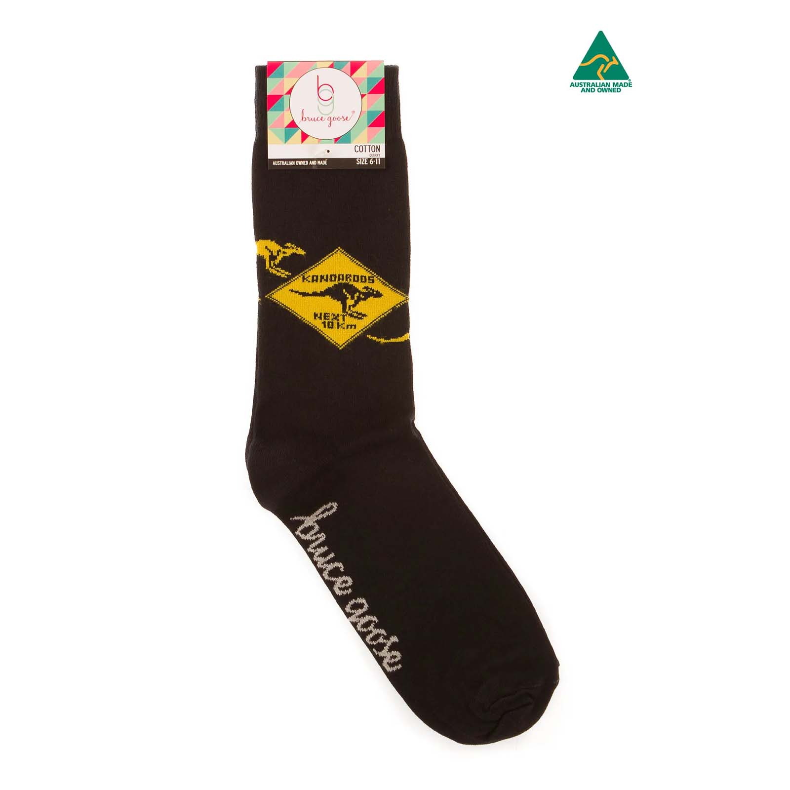 Socks-Kangaroo-Sign-Black-6-11-Single