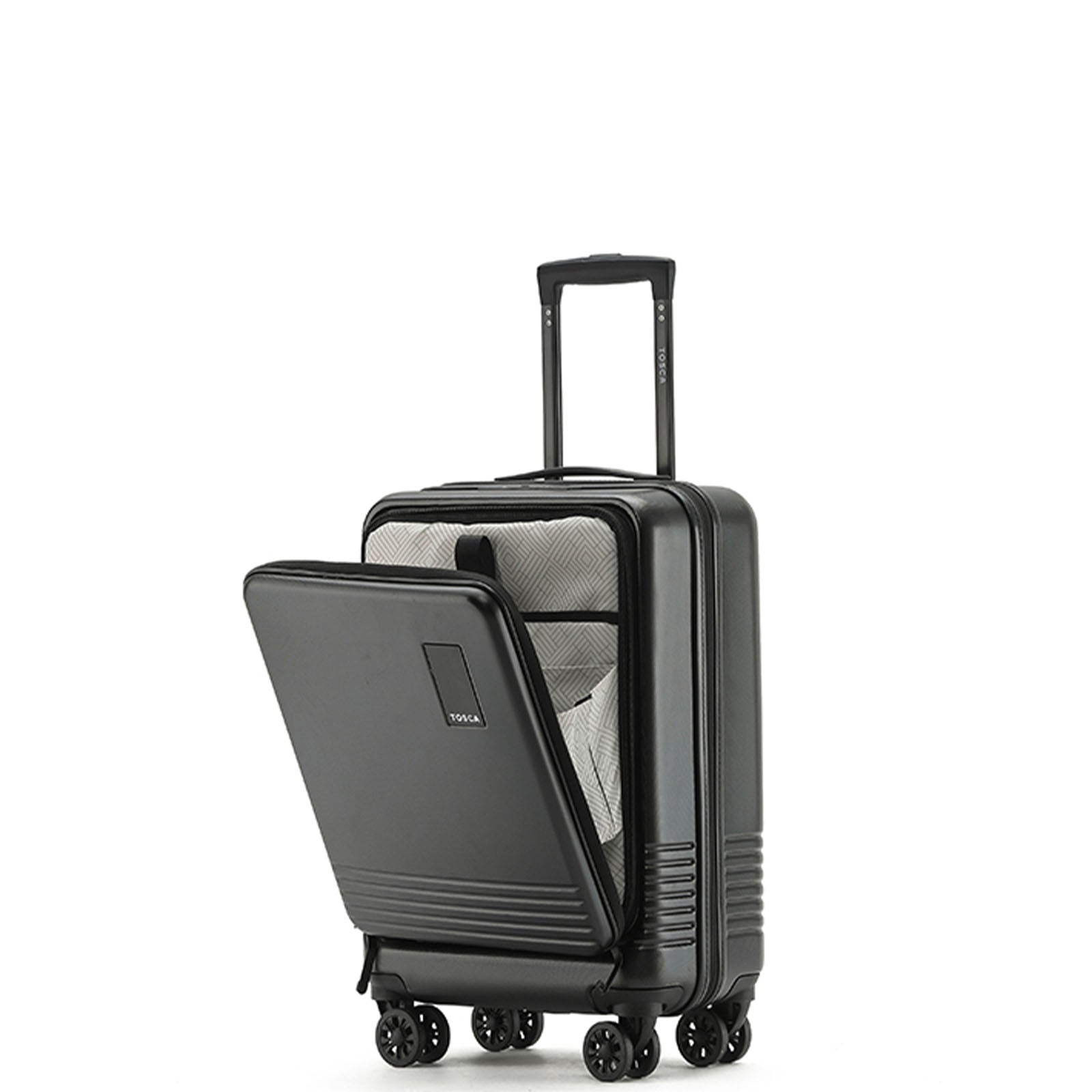 Tosca-Horizon-20-Inch-Carry-On-Suitcase-Black-Front-Side-View