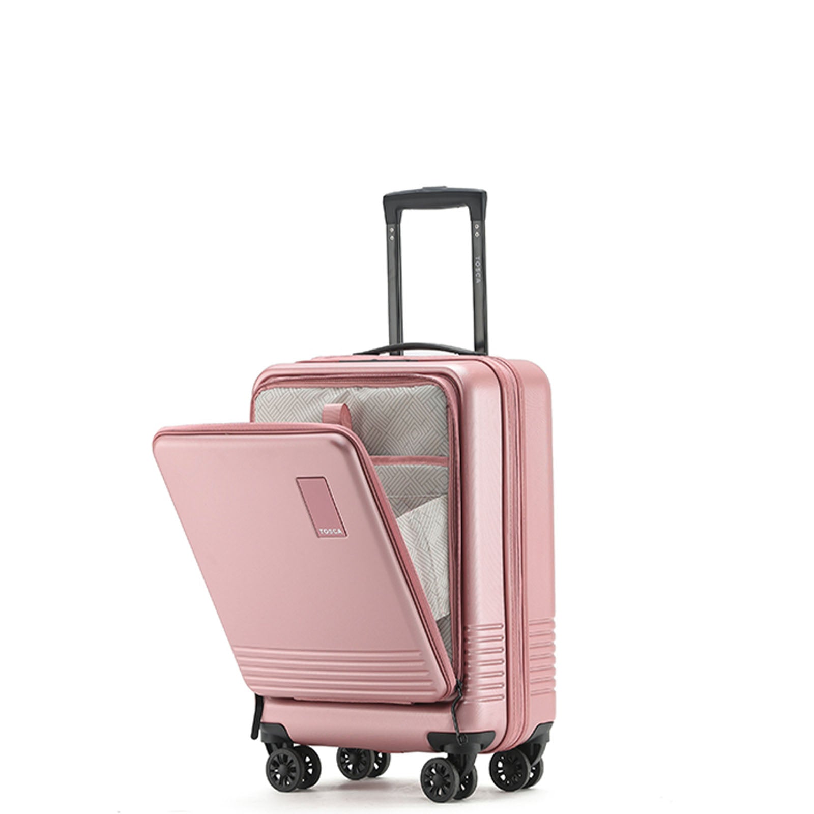 Tosca-Horizon-20-Inch-Carry-On-Suitcase-Rose-Front-Side-Open