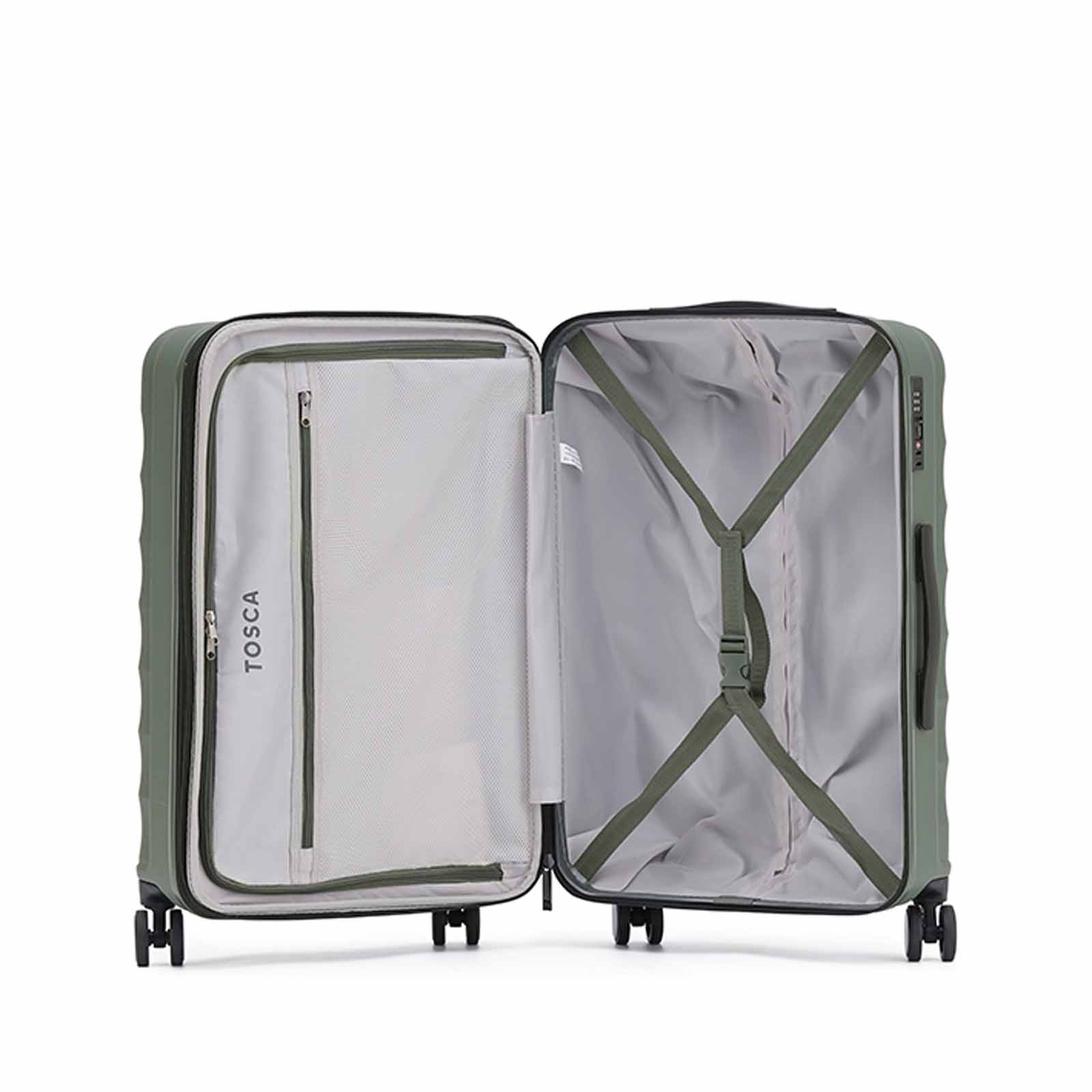 Tosca-Interstellar-4w-53cm-Carry-On-Suitcase-Moss-Open