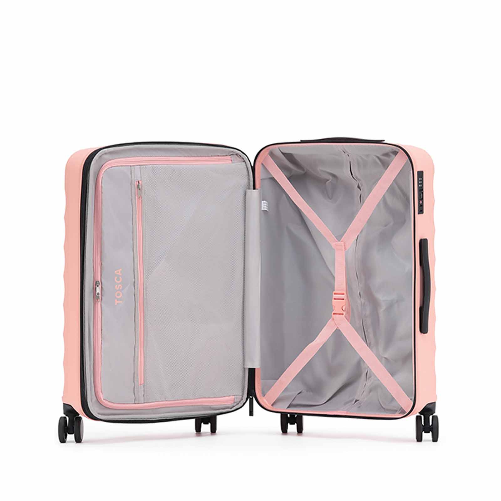 Tosca-Interstellar-4w-53cm-Carry-On-Suitcase-Peach-Open