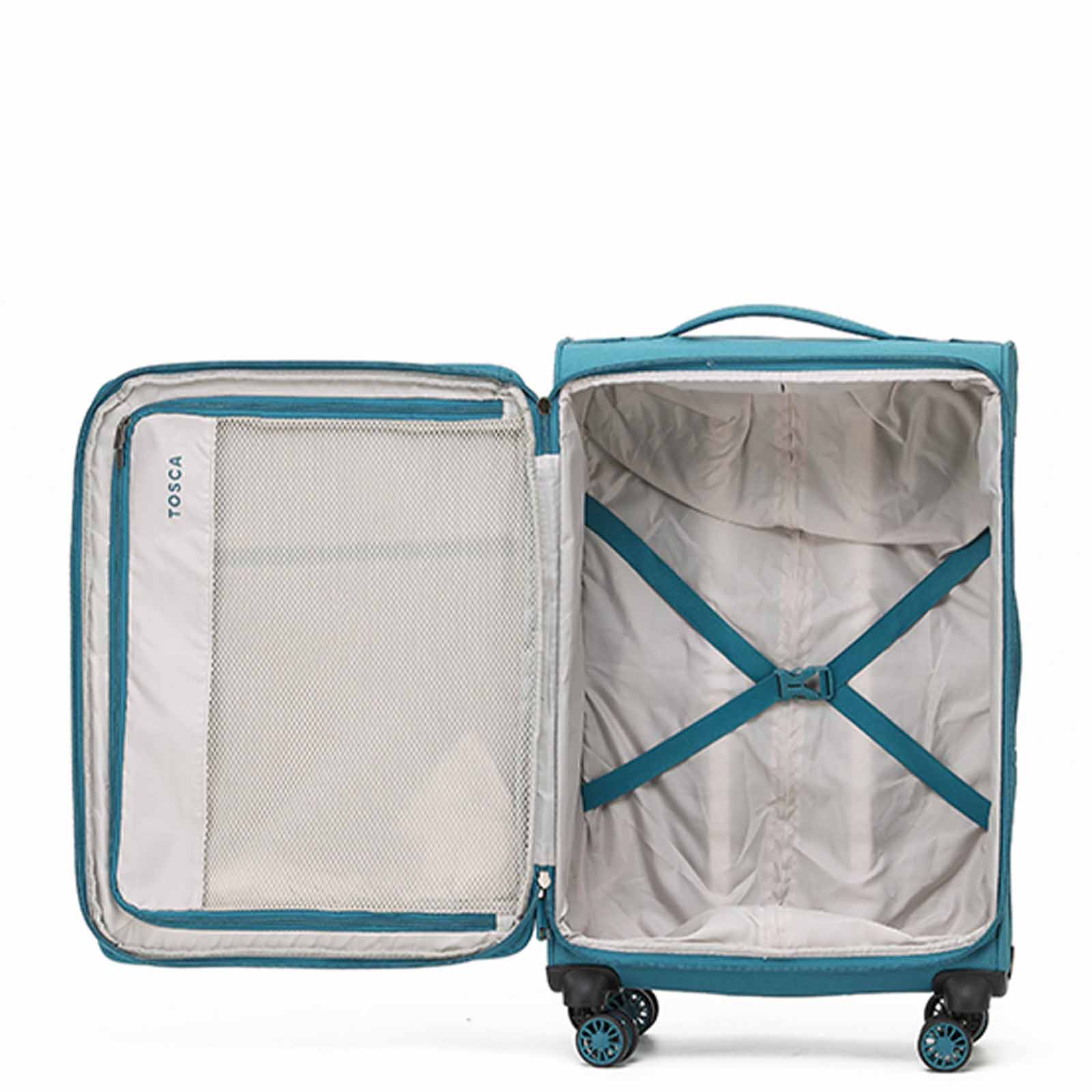 Tosca-So-Lite-4w-67cm-Medium-Suitcase-Teal-Open