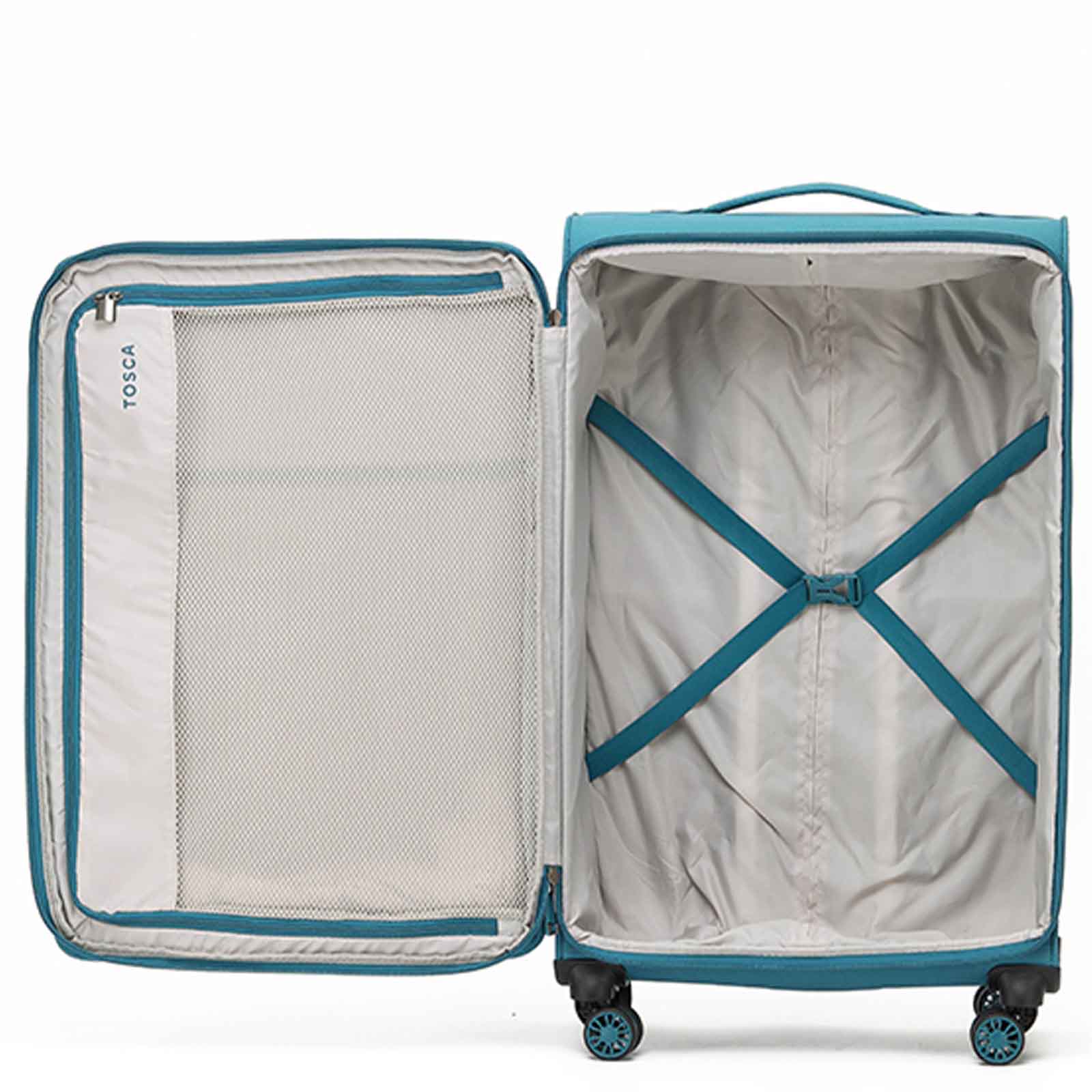 Tosca-So-Lite-4w-79cm-Large-Suitcase-Teal-Open