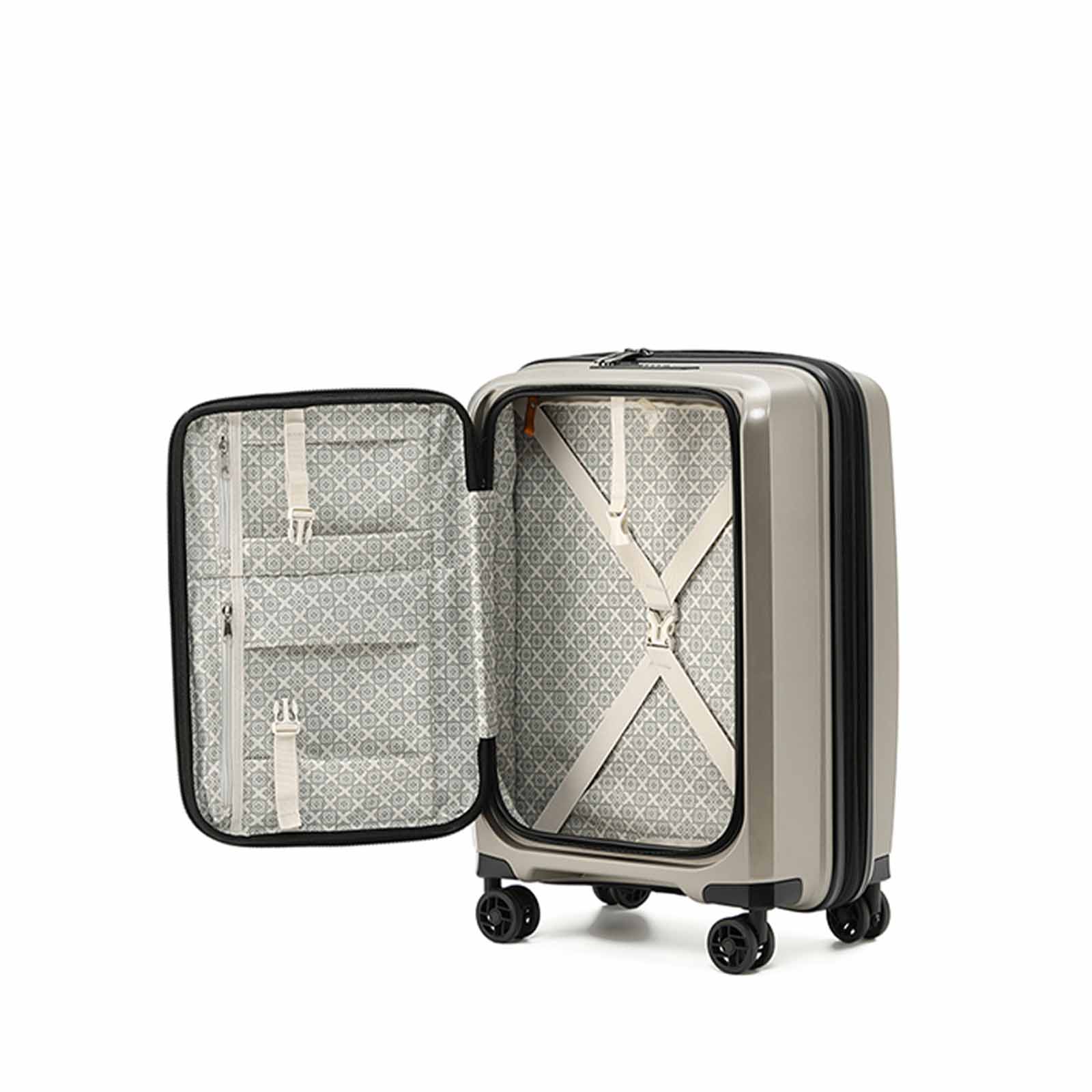 Tosca-Space-X-20-Inch-Carry-On-Suitcase-Champagne-Open-Front