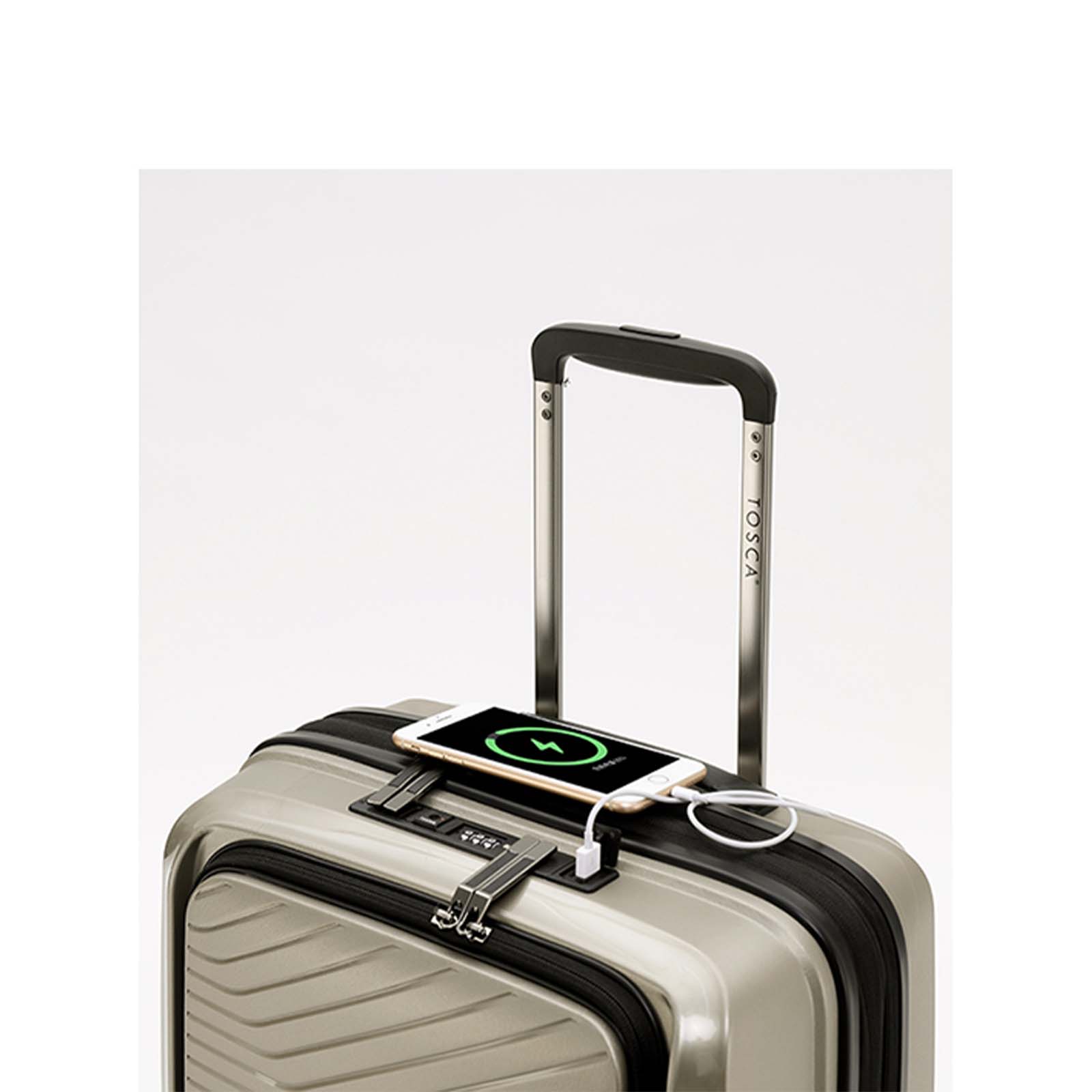 Tosca-Space-X-20-Inch-Laptop-Suitcase-Champagne-Charging