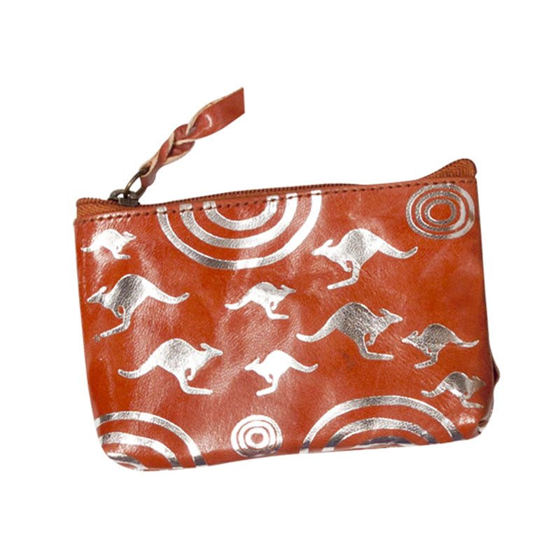 Leather Purse Flying Kangaroos 11x7.5cm