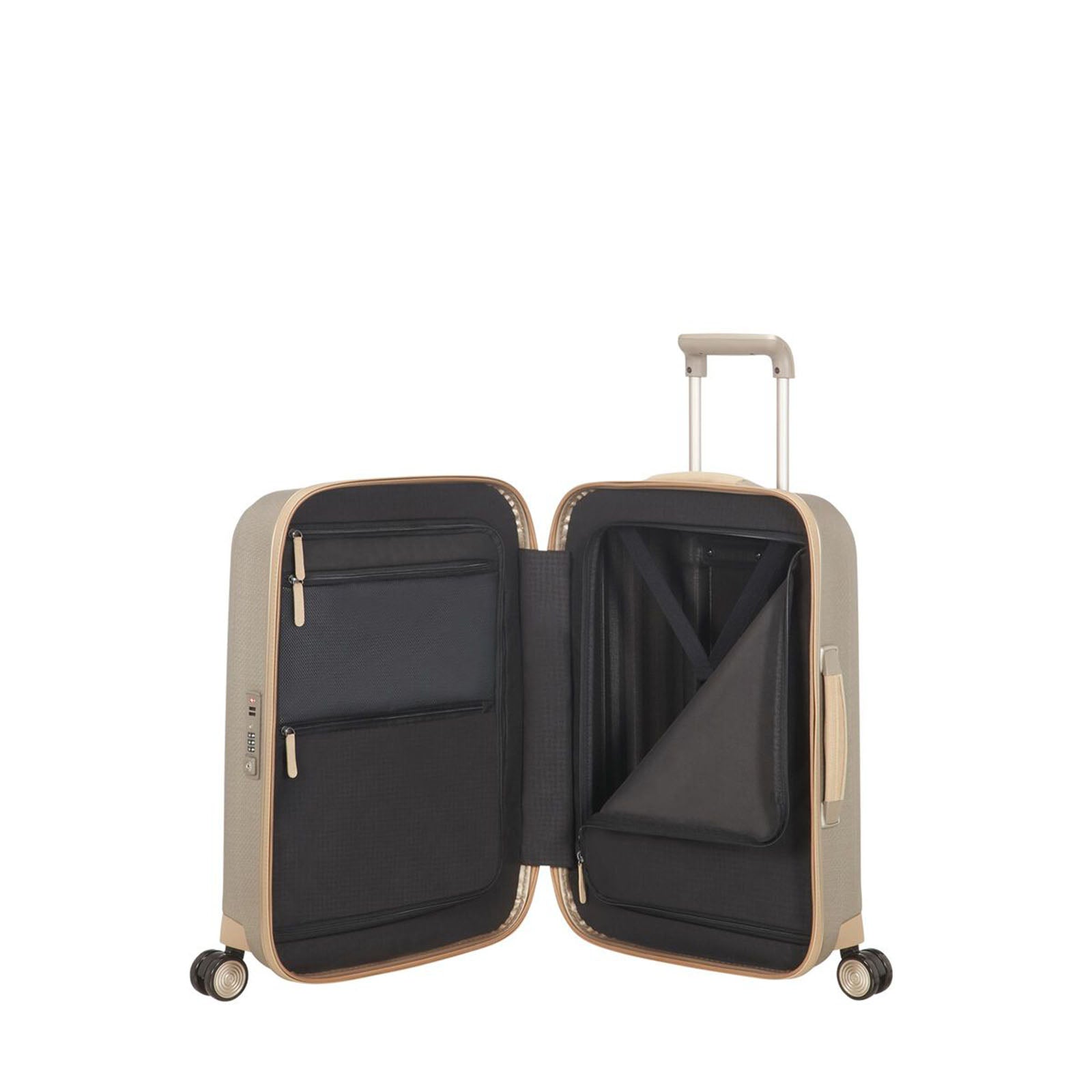 Samsonite-Lite-Cube-Prime-55cm-Suitcase-Ivory-Gold-Open-Divisions